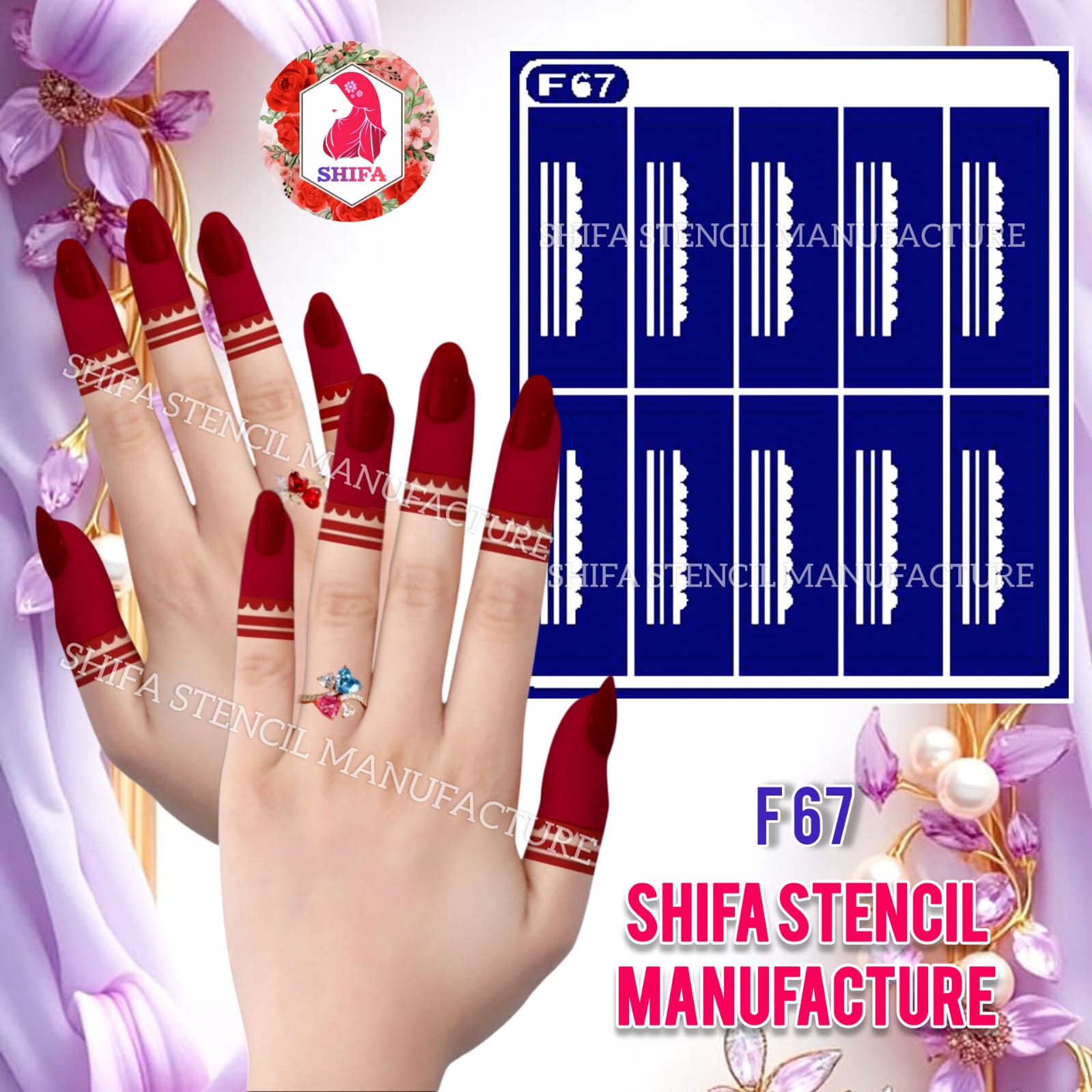 F 67 Scalloped Pinstripe Sticker Overview Henna Stencil - Shifa Stencil